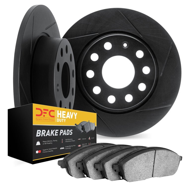 3202-42001 Slotted Brake Rotors w/Heavy-Duty Brake Pads [Black], Fits Select Mopar, Position: Rear