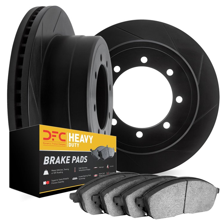 3202-99134 Slotted Brake Rotors w/Heavy-Duty Brake Pads [Black], 2003-2007 Ford/Lincoln/Mercury/Mazda, Position: Rear
