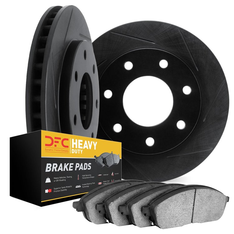 3202-99175 Slotted Brake Rotors w/Heavy-Duty Brake Pads [Black], 2004-2008 Ford/Lincoln/Mercury/Mazda, Position: Front