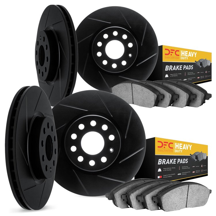 3204-40214 Slotted Brake Rotors w/Heavy-Duty Brake Pads [Black], 2002-2006 Multiple Makes/Models, Position: Front and Rear