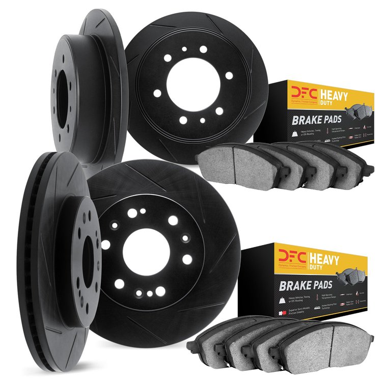3204-40221 Slotted Brake Rotors w/Heavy-Duty Brake Pads [Black], Fits Select Multiple Makes/Models, Position: Front and Rear