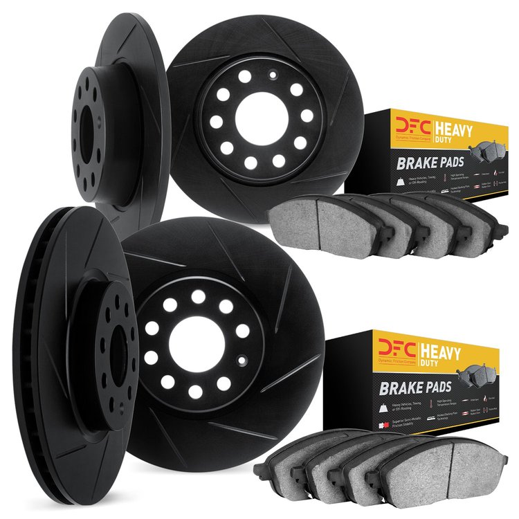 3204-42010 Slotted Brake Rotors w/Heavy-Duty Brake Pads [Black], Fits Select Mopar, Position: Front and Rear