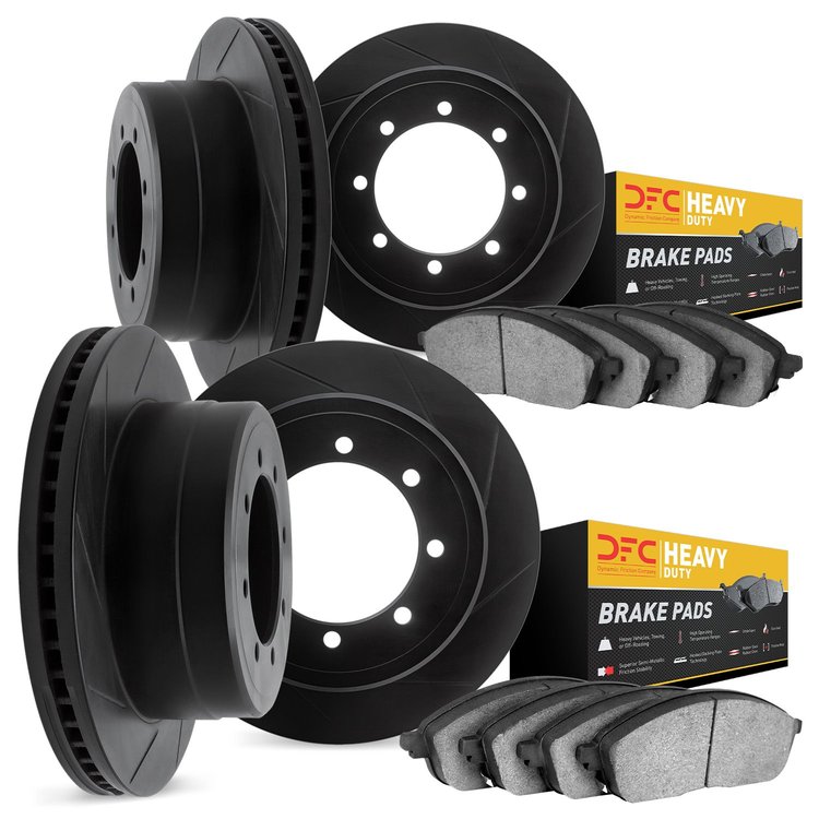 3204-48114 Slotted Brake Rotors w/Heavy-Duty Brake Pads [Black], 2011-2019 GM, Position: Front and Rear
