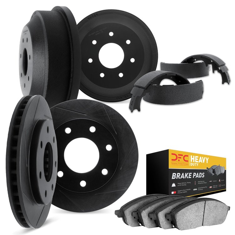 3204-54216 Slotted Brake Rotors w/Heavy-Duty Brake Pads/Drums & Shoes [Black], 1997-2004 Ford/Lincoln/Mercury/Mazda, Position: F
