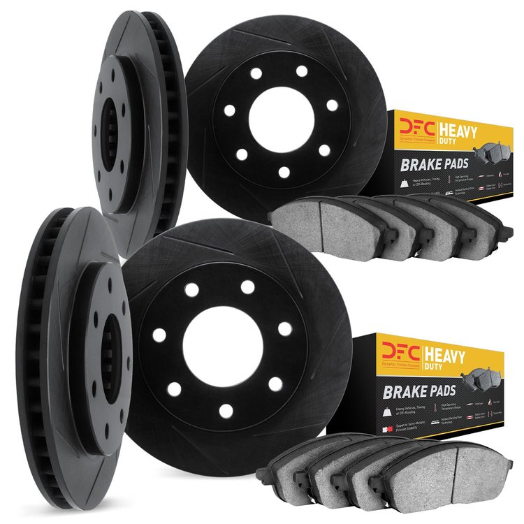 3204-99078 Slotted Brake Rotors w/Heavy-Duty Brake Pads [Black], 2004-2008 Ford/Lincoln/Mercury/Mazda, Position: Front and Rear