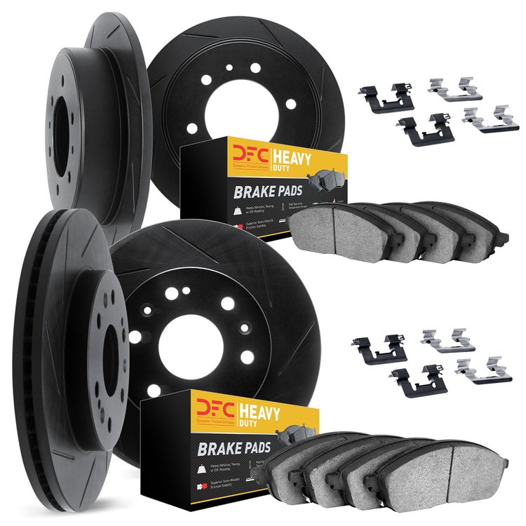 3214-40238 Slotted Brake Rotors w/Heavy-Duty Brake Pads Kit & Hardware [Black], Fits Select Multiple Makes/Models, Position: Fro