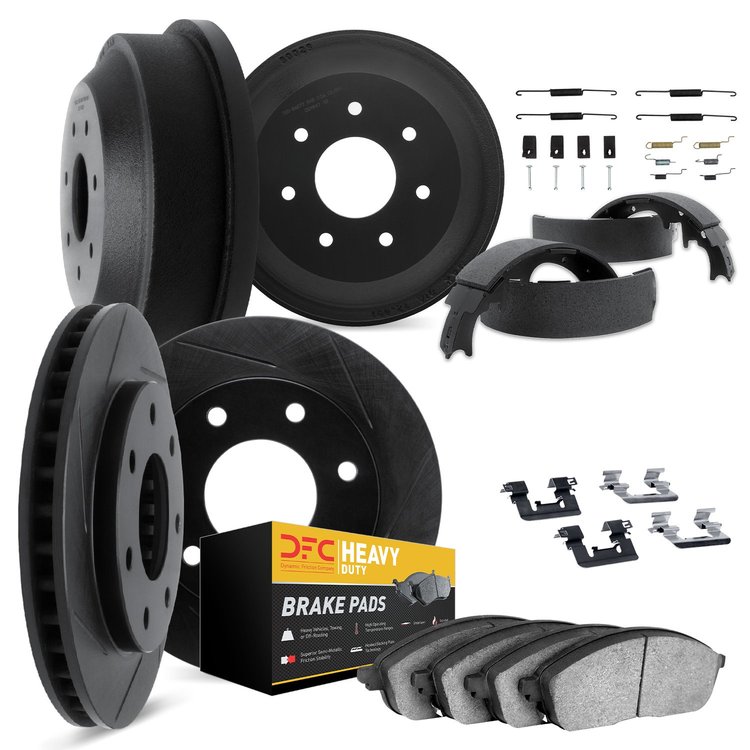 3214-54317 Slotted Brake Rotors w/Heavy-Duty Brake Pads/Drums/Shoes & Hardware Kit [Black], 1997-2004 Ford/Lincoln/Mercury/Mazda