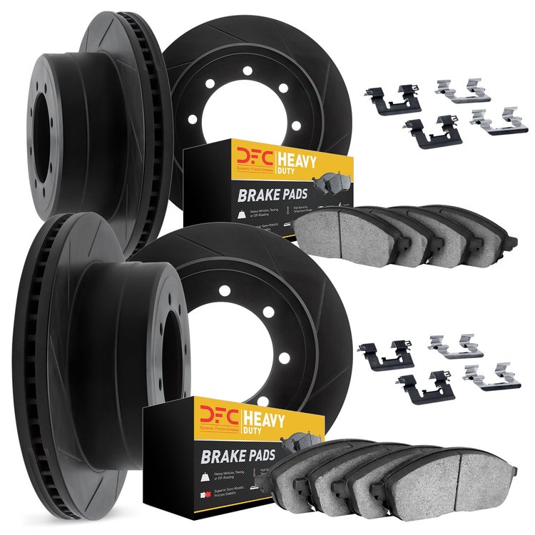 3214-99062 Slotted Brake Rotors w/Heavy-Duty Brake Pads Kit & Hardware [Black], 2010-2012 Ford/Lincoln/Mercury/Mazda, Position: 