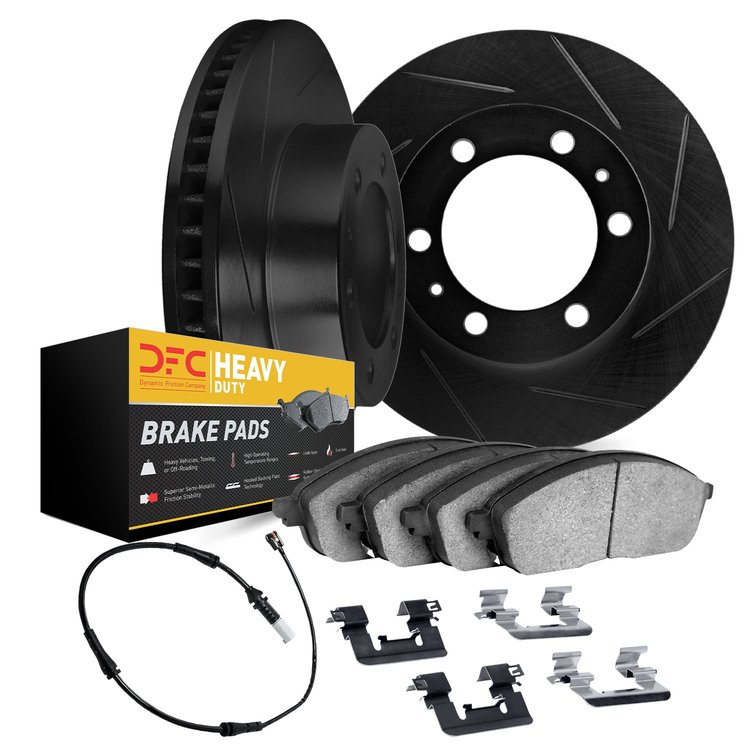 3222-40011 Slotted Brake Rotors w/Heavy-Duty Brake Pads/Sensor & Hardware Kit [Black], 2007-2021 Multiple Makes/Models, Position