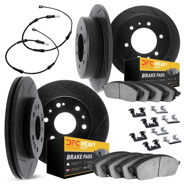 3224-40013 Slotted Brake Rotors w/Heavy-Duty Brake Pads/Sensor & Hardware Kit [Black], Fits Select Multiple Makes/Models, Positi