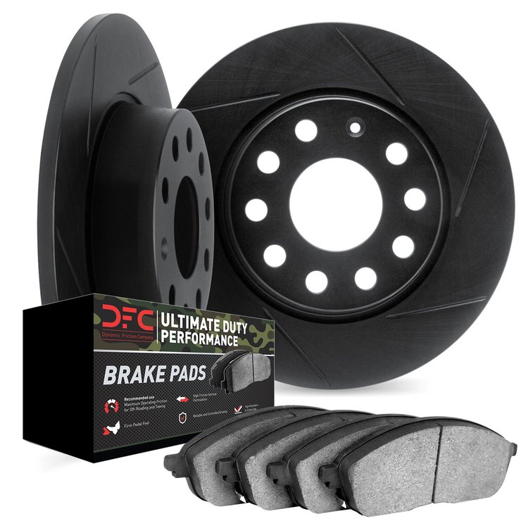 3402-42013 Slotted Brake Rotors with Ultimate-Duty Brake Pads Kit [Black], Fits Select Mopar, Position: Rear