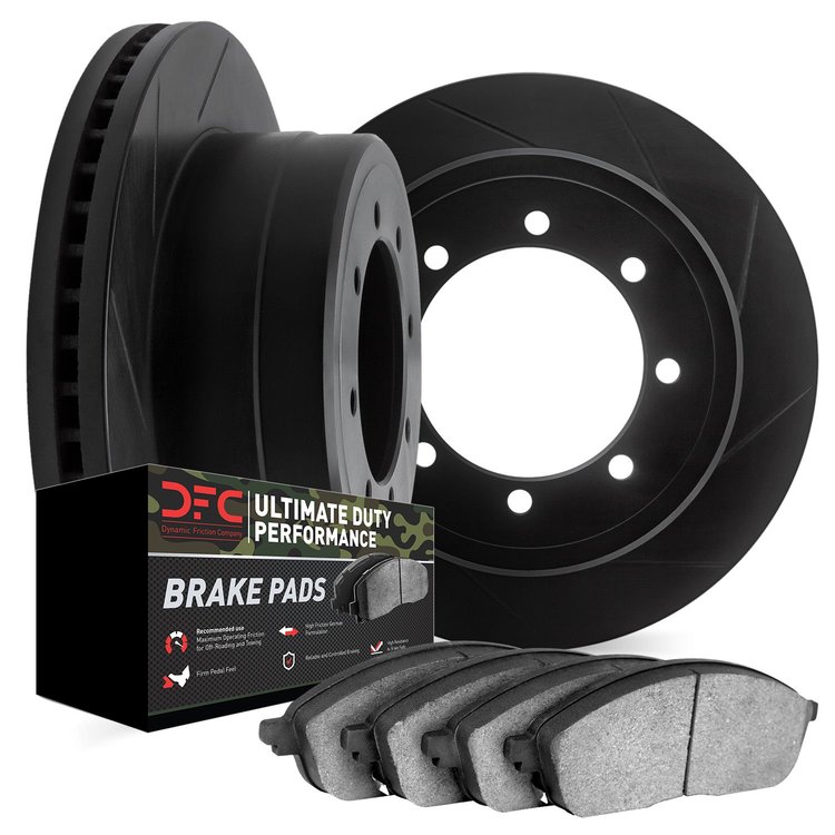 3402-48031 Slotted Brake Rotors with Ultimate-Duty Brake Pads Kit [Black], 2003-2005 GM, Position: Rear