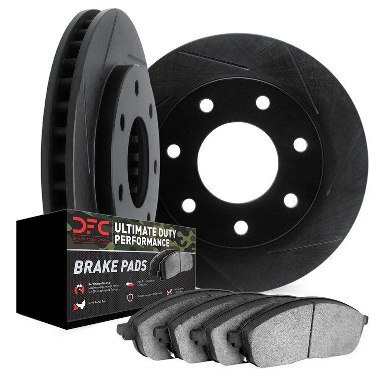 3402-54036 Slotted Brake Rotors with Ultimate-Duty Brake Pads Kit [Black], 1997-2004 Ford/Lincoln/Mercury/Mazda, Position: Front
