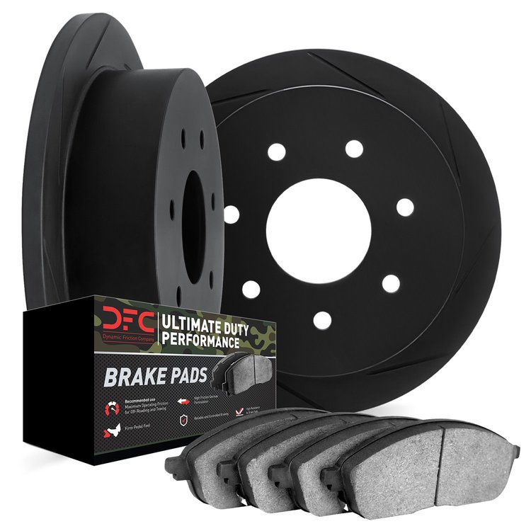 3402-54037 Slotted Brake Rotors with Ultimate-Duty Brake Pads Kit [Black], 1997-2004 Ford/Lincoln/Mercury/Mazda, Position: Rear