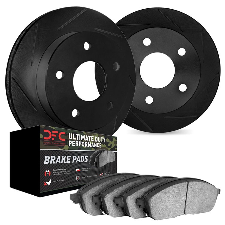 3402-54053 Slotted Brake Rotors with Ultimate-Duty Brake Pads Kit [Black], 1998-2002 Ford/Lincoln/Mercury/Mazda, Position: Front