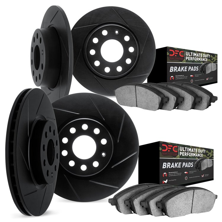 3404-42017 Slotted Brake Rotors with Ultimate-Duty Brake Pads Kit [Black], Fits Select Mopar, Position: Front and Rear