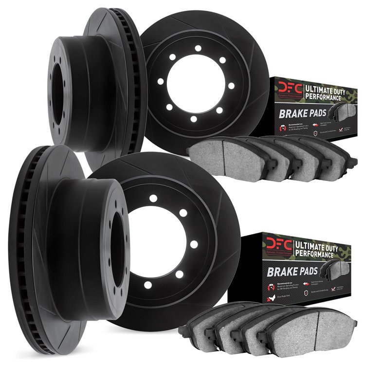 3404-48021 Slotted Brake Rotors with Ultimate-Duty Brake Pads Kit [Black], 2011-2019 GM, Position: Front and Rear