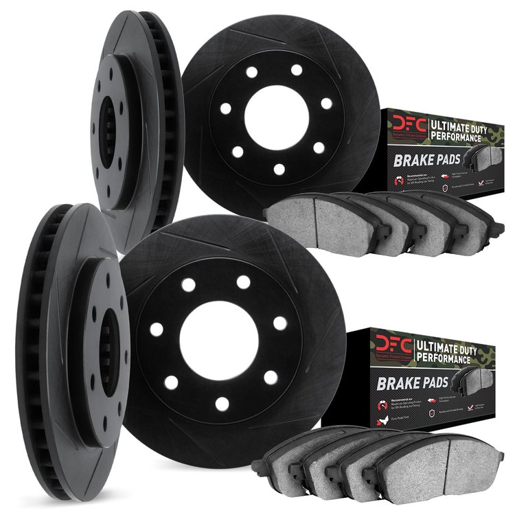 3404-54034 Slotted Brake Rotors with Ultimate-Duty Brake Pads Kit [Black], 2004-2008 Ford/Lincoln/Mercury/Mazda, Position: Front