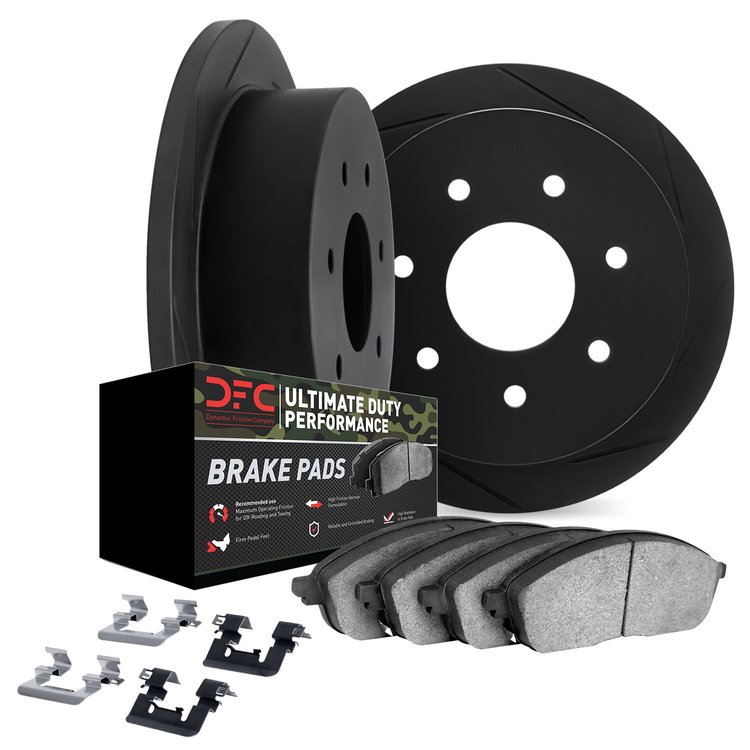 3412-54037 Slotted Brake Rotors with Ultimate-Duty Brake Pads Kit & Hardware [Black], 1997-2004 Ford/Lincoln/Mercury/Mazda, Posi
