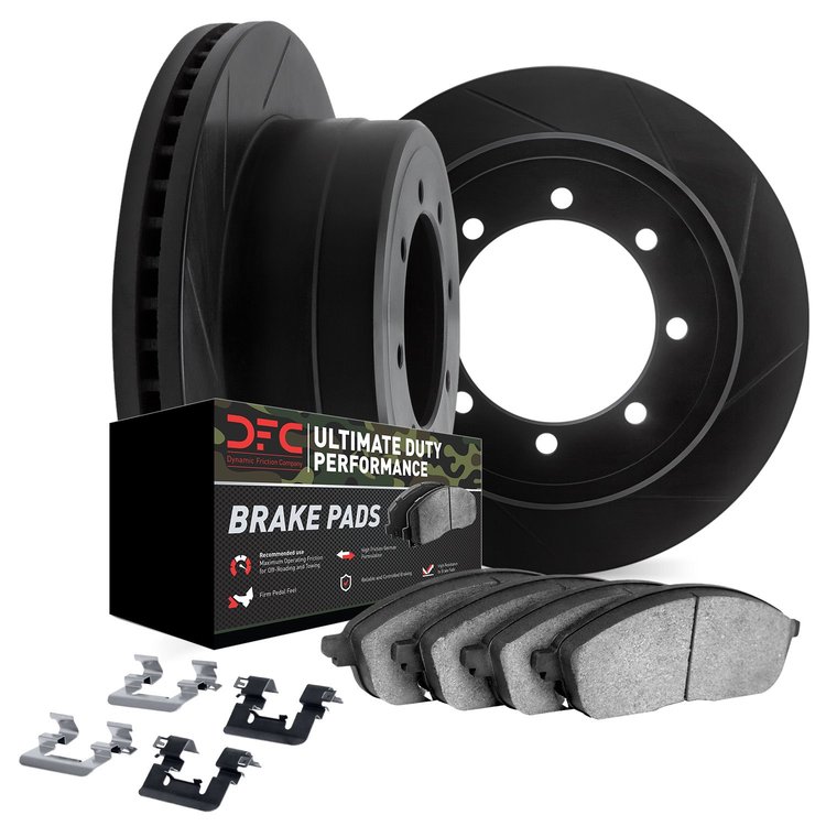 3412-54043 Slotted Brake Rotors with Ultimate-Duty Brake Pads Kit & Hardware [Black], 1999-1999 Ford/Lincoln/Mercury/Mazda, Posi