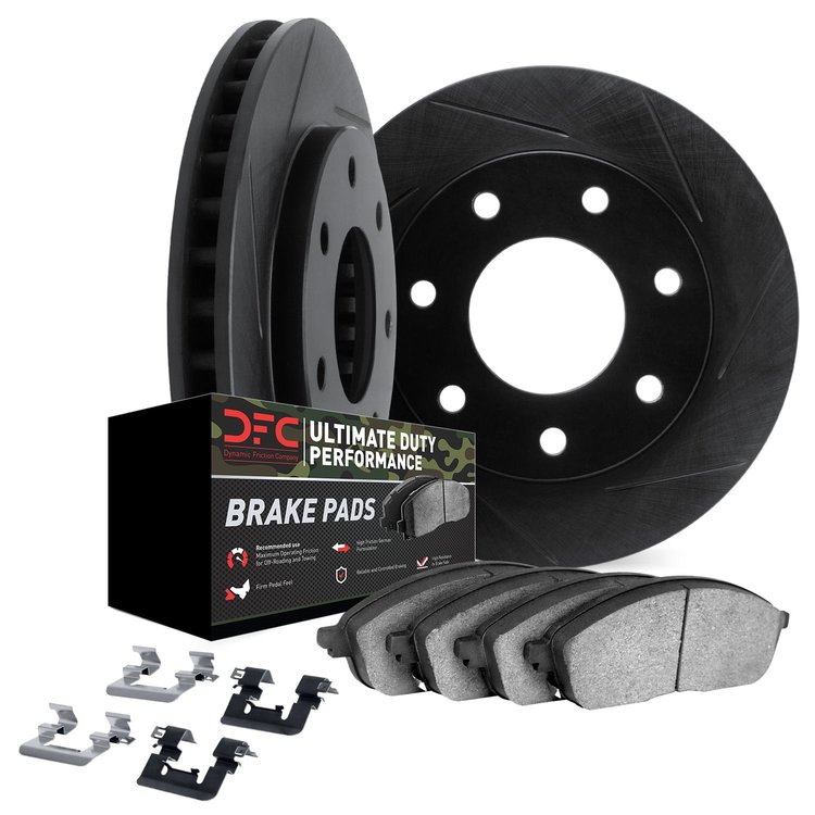 3412-54076 Slotted Brake Rotors with Ultimate-Duty Brake Pads Kit & Hardware [Black], 2004-2011 Ford/Lincoln/Mercury/Mazda, Posi