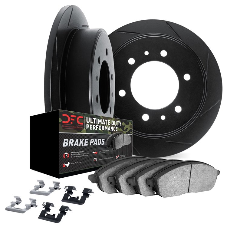 3412-76003 Slotted Brake Rotors with Ultimate-Duty Brake Pads Kit & Hardware [Black], 1981-1985 Lexus/Toyota/Scion, Position: Fr