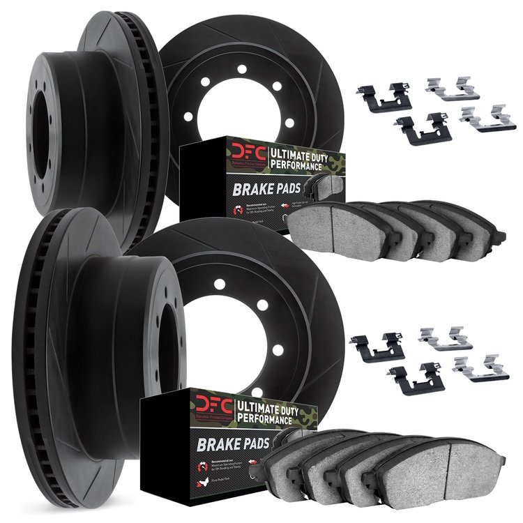 3414-54021 Slotted Brake Rotors with Ultimate-Duty Brake Pads Kit & Hardware [Black], 1999-2002 Ford/Lincoln/Mercury/Mazda, Posi