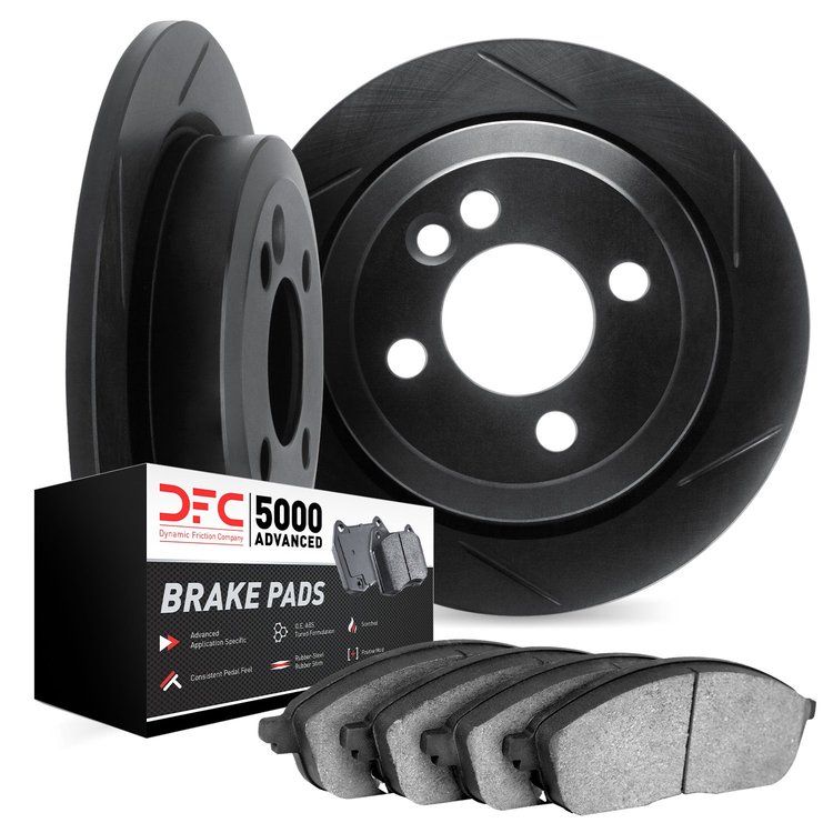 3502-07002 Slotted Brake Rotors w/5000 Advanced Brake Pads Kit [Black], 1968-1992 Multiple Makes/Models, Position: Front