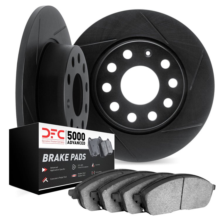 3502-73005 Slotted Brake Rotors w/5000 Advanced Brake Pads Kit [Black], 2016-2018 Audi/Volkswagen, Position: Rear