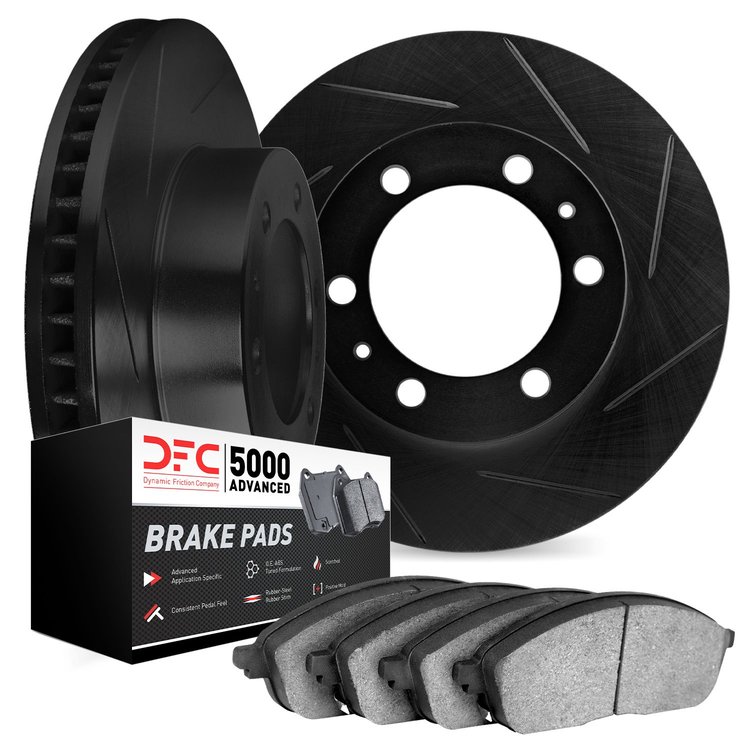 3502-76009 Slotted Brake Rotors w/5000 Advanced Brake Pads Kit [Black], 2003-2009 Lexus/Toyota/Scion, Position: Front
