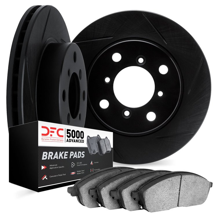 3502-92005 Slotted Brake Rotors w/5000 Advanced Brake Pads Kit [Black], 2013-2016 Ford/Lincoln/Mercury/Mazda, Position: Front