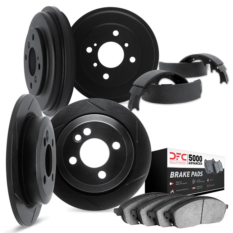 3504-43002 Slotted Brake Rotors w/5000 Advanced Brake Pads/Drums & Shoes Kit [Black], 1991-1992 Multiple Makes/Models, Position: