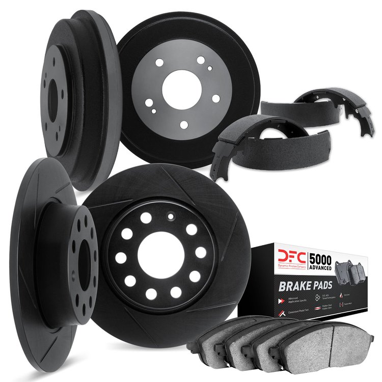 3504-74008 Slotted Brake Rotors w/5000 Advanced Brake Pads/Drums & Shoes Kit [Black], 1972-1972 Audi/Volkswagen, Position: Front