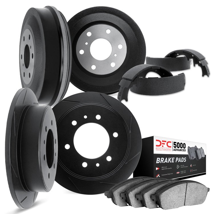 3504-76001 Slotted Brake Rotors w/5000 Advanced Brake Pads/Drums & Shoes Kit [Black], 1981-1985 Lexus/Toyota/Scion, Position: Fr