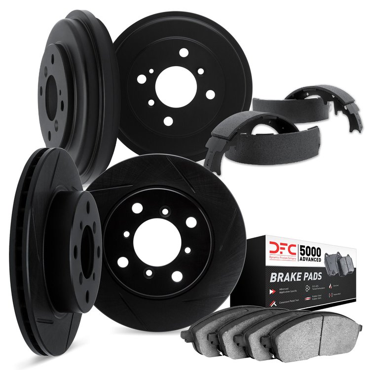 3504-76038 Slotted Brake Rotors w/5000 Advanced Brake Pads/Drums & Shoes Kit [Black], 2016-2020 Multiple Makes/Models, Position: