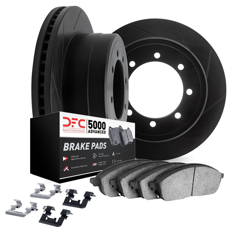 3512-54006 Slotted Brake Rotors w/5000 Advanced Brake Pads Kit & Hardware [Black], 1972-1976 Ford/Lincoln/Mercury/Mazda, Positio