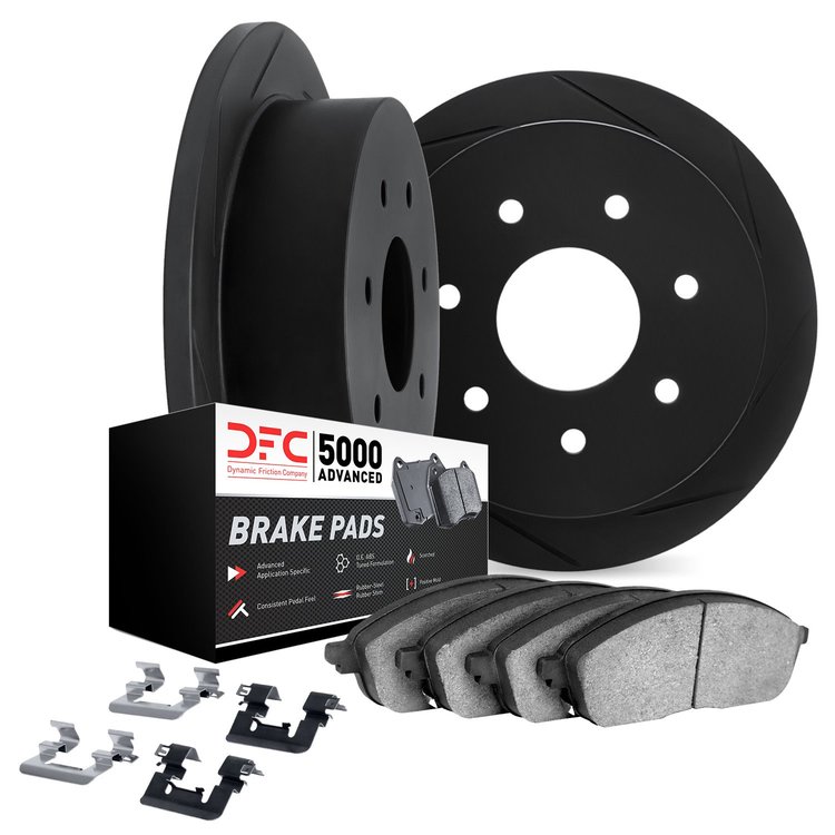 3512-54121 Slotted Brake Rotors w/5000 Advanced Brake Pads Kit & Hardware [Black], 1997-2004 Ford/Lincoln/Mercury/Mazda, Positio