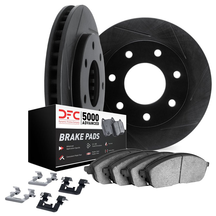 3512-54162 Slotted Brake Rotors w/5000 Advanced Brake Pads Kit & Hardware [Black], 2004-2009 Ford/Lincoln/Mercury/Mazda, Positio