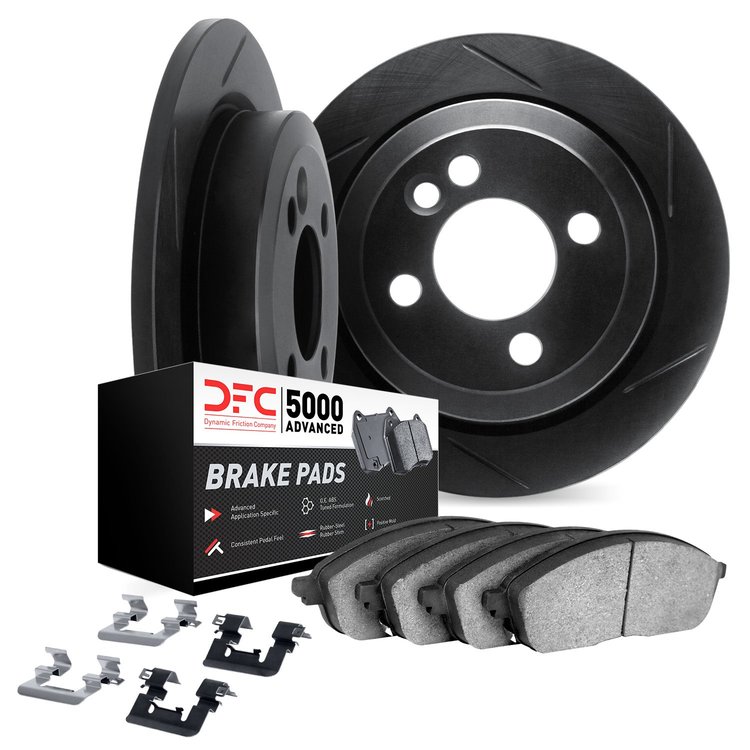 3512-80004 Slotted Brake Rotors w/5000 Advanced Brake Pads Kit & Hardware [Black], 1974-1984 Ford/Lincoln/Mercury/Mazda, Positio