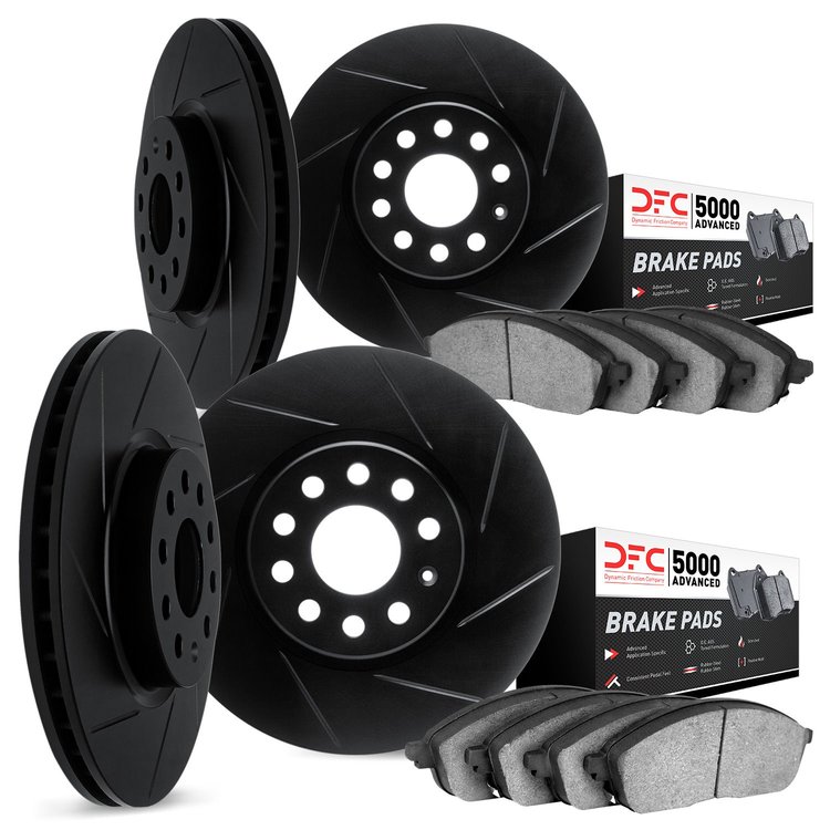 3514-47032 Slotted Brake Rotors w/5000 Advanced Brake Pads Kit & Hardware [Black], 2007-2015 GM, Position: Front and Rear
