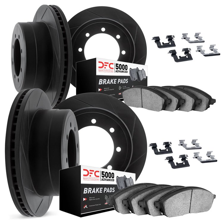 3514-54043 Slotted Brake Rotors w/5000 Advanced Brake Pads Kit & Hardware [Black], 1999-2004 Ford/Lincoln/Mercury/Mazda, Positio