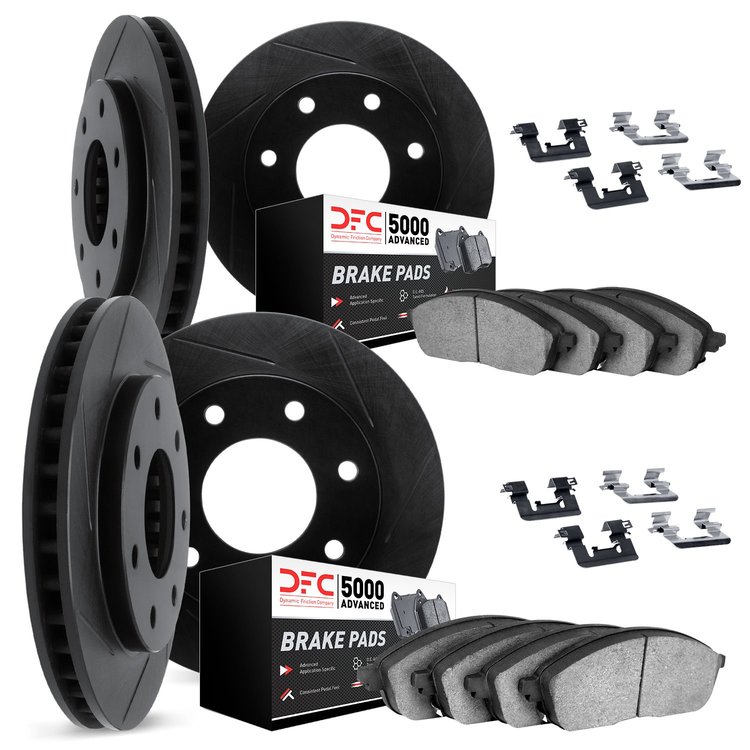 3514-54064 Slotted Brake Rotors w/5000 Advanced Brake Pads Kit & Hardware [Black], 2004-2008 Ford/Lincoln/Mercury/Mazda, Positio