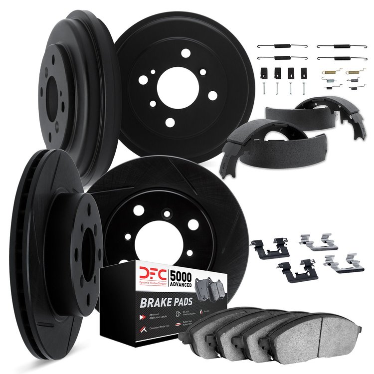 3514-72002 Slotted Brake Rotors w/5000 Advanced Brake Pads/Drums/Shoes & Hardware Kit [Black], 1992-2000 Multiple Makes/Models, 