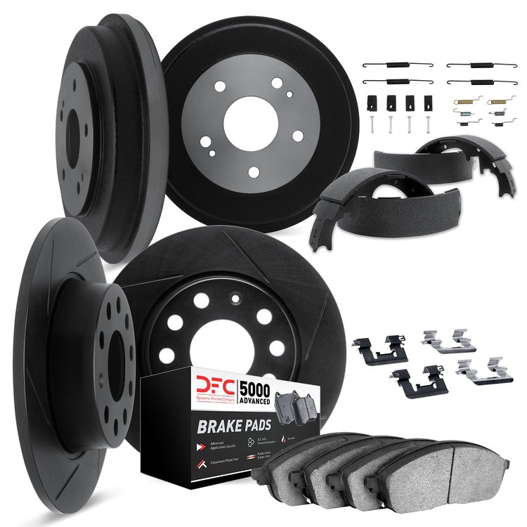 3514-74019 Slotted Brake Rotors w/5000 Advanced Brake Pads/Drums/Shoes & Hardware Kit [Black], 1979-1979 Audi/Volkswagen, Positi