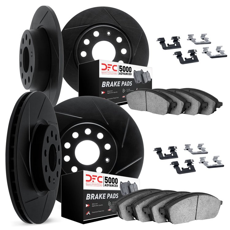 3514-76041 Slotted Brake Rotors w/5000 Advanced Brake Pads Kit & Hardware [Black], 1999-2001 Lexus/Toyota/Scion, Position: Front