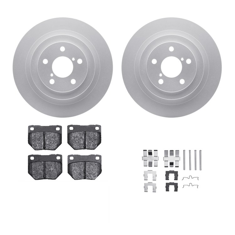 4312-13001 Geospec Brake Rotors with 3000-Series Ceramic Brake Pads & Hardware, 2006-2007 Subaru, Position: Rear