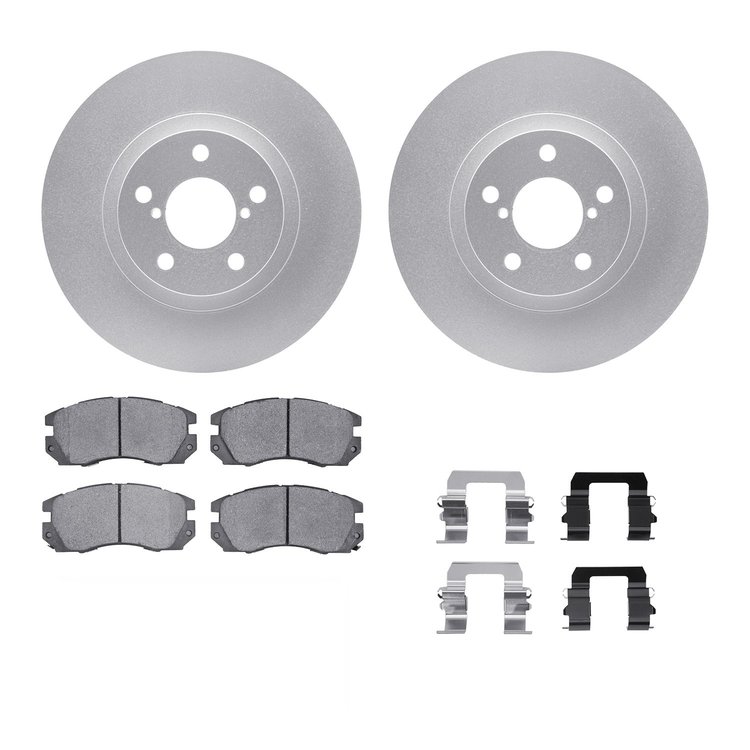 4312-13005 Geospec Brake Rotors with 3000-Series Ceramic Brake Pads & Hardware, 1990-1996 Subaru, Position: Front