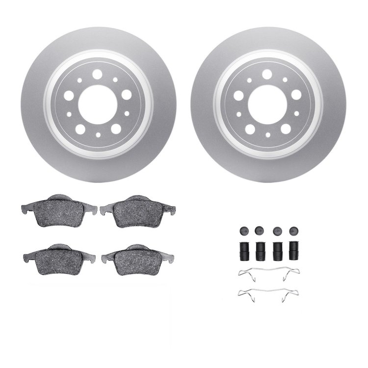 4312-27018 Geospec Brake Rotors with 3000-Series Ceramic Brake Pads & Hardware, 1999-2009 Volvo, Position: Rear
