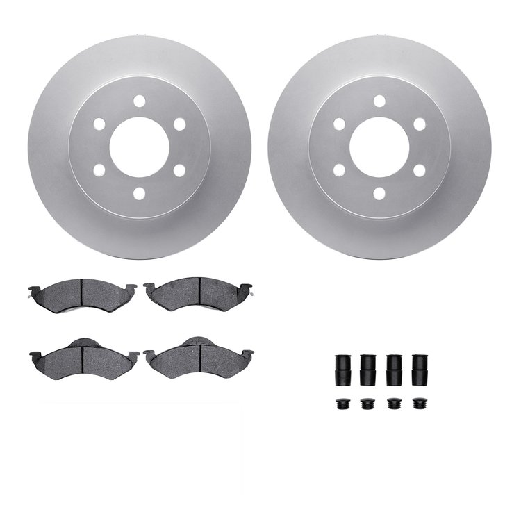 4312-40022 Geospec Brake Rotors with 3000-Series Ceramic Brake Pads & Hardware, 1998-1999 Mopar, Position: Front