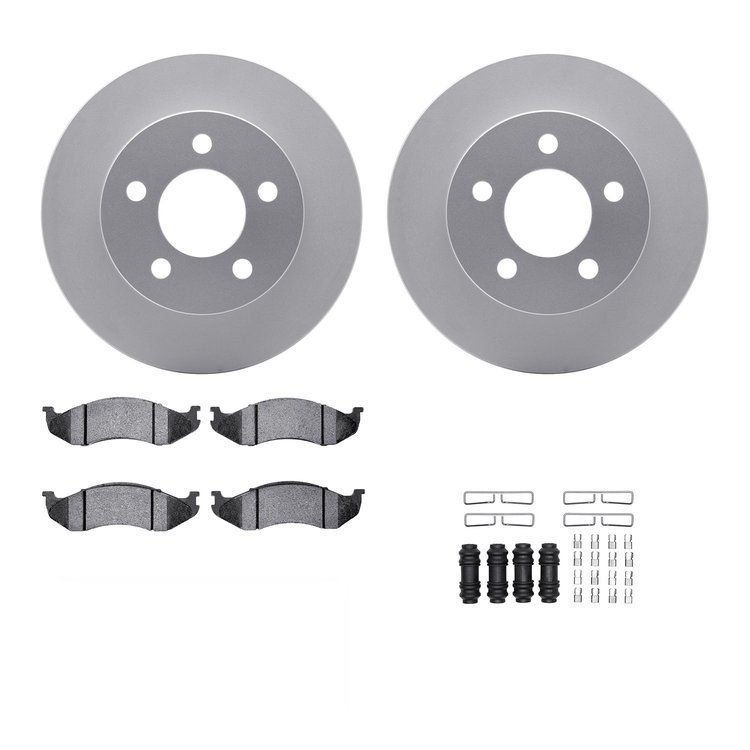 4312-42001 Geospec Brake Rotors with 3000-Series Ceramic Brake Pads & Hardware, 1990-1999 Mopar, Position: Front